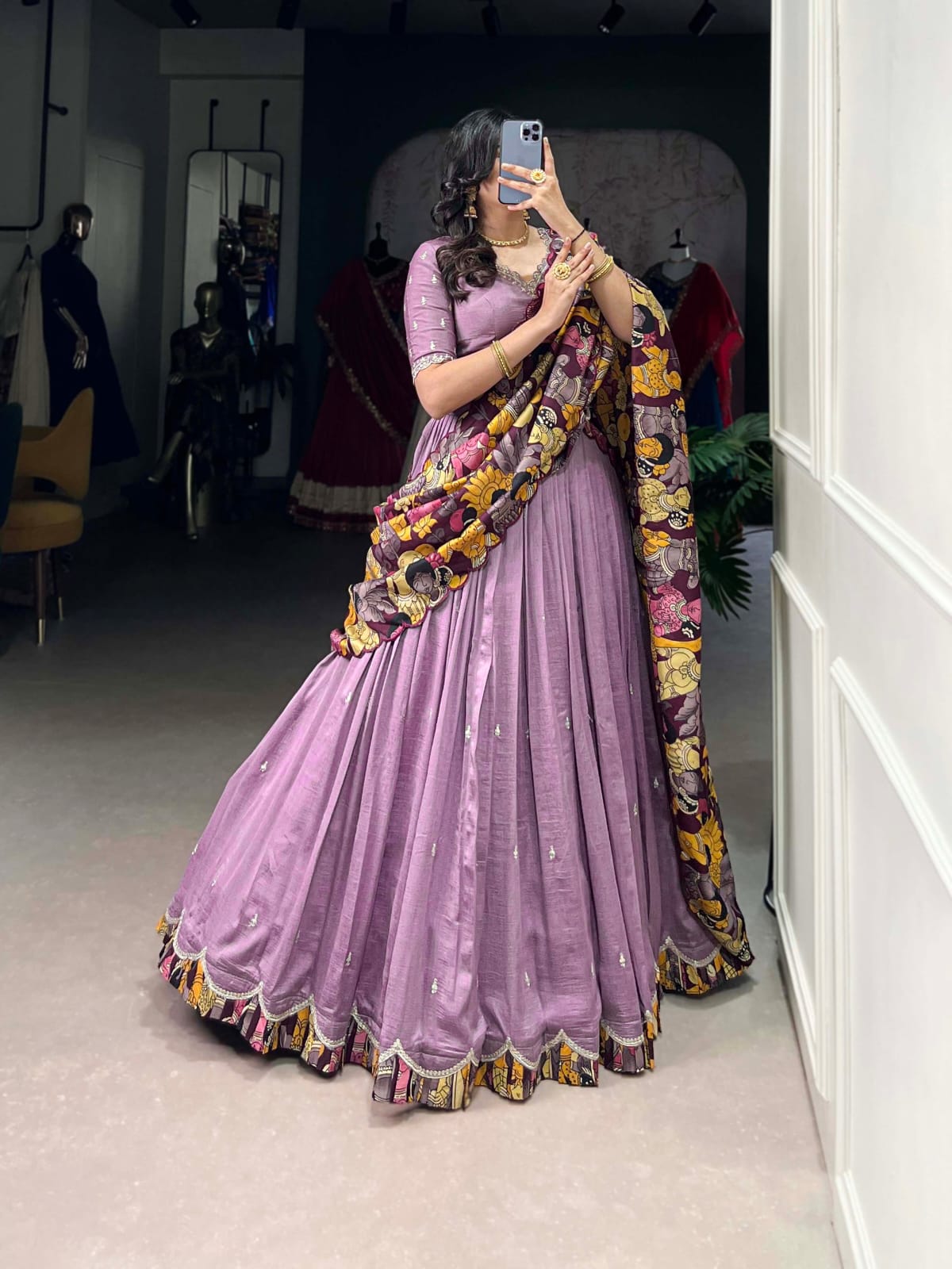 Kalamkari Print Traditional Lehenga Choli With Dupatta | Traditional South Indian Half Saree