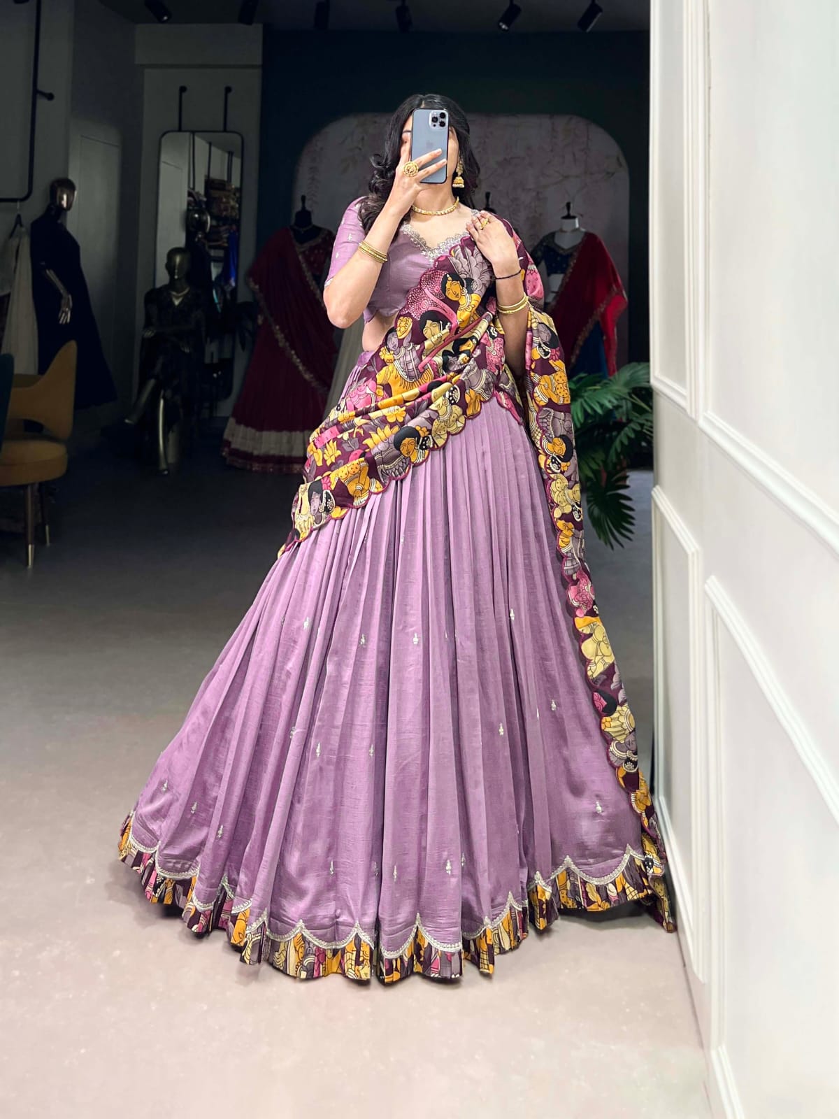 Kalamkari Print Traditional Lehenga Choli With Dupatta | Traditional South Indian Half Saree