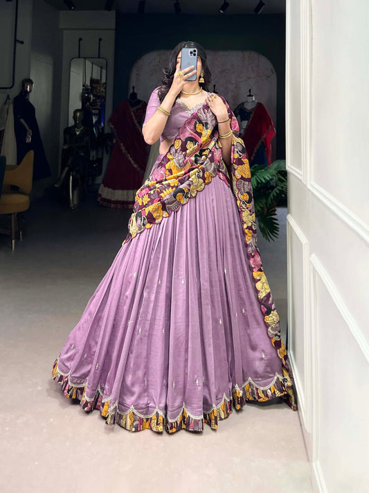 Kalamkari Print Traditional Lehenga Choli With Dupatta | Traditional South Indian Half Saree