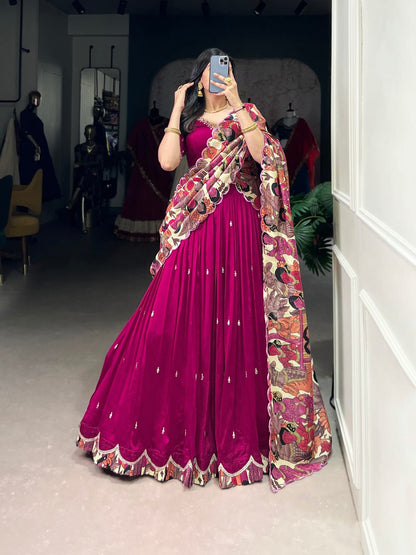 Kalamkari Print Traditional Lehenga Choli With Dupatta | Traditional South Indian Half Saree