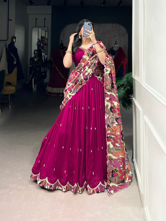 Kalamkari Print Traditional Lehenga Choli With Dupatta | Traditional South Indian Half Saree