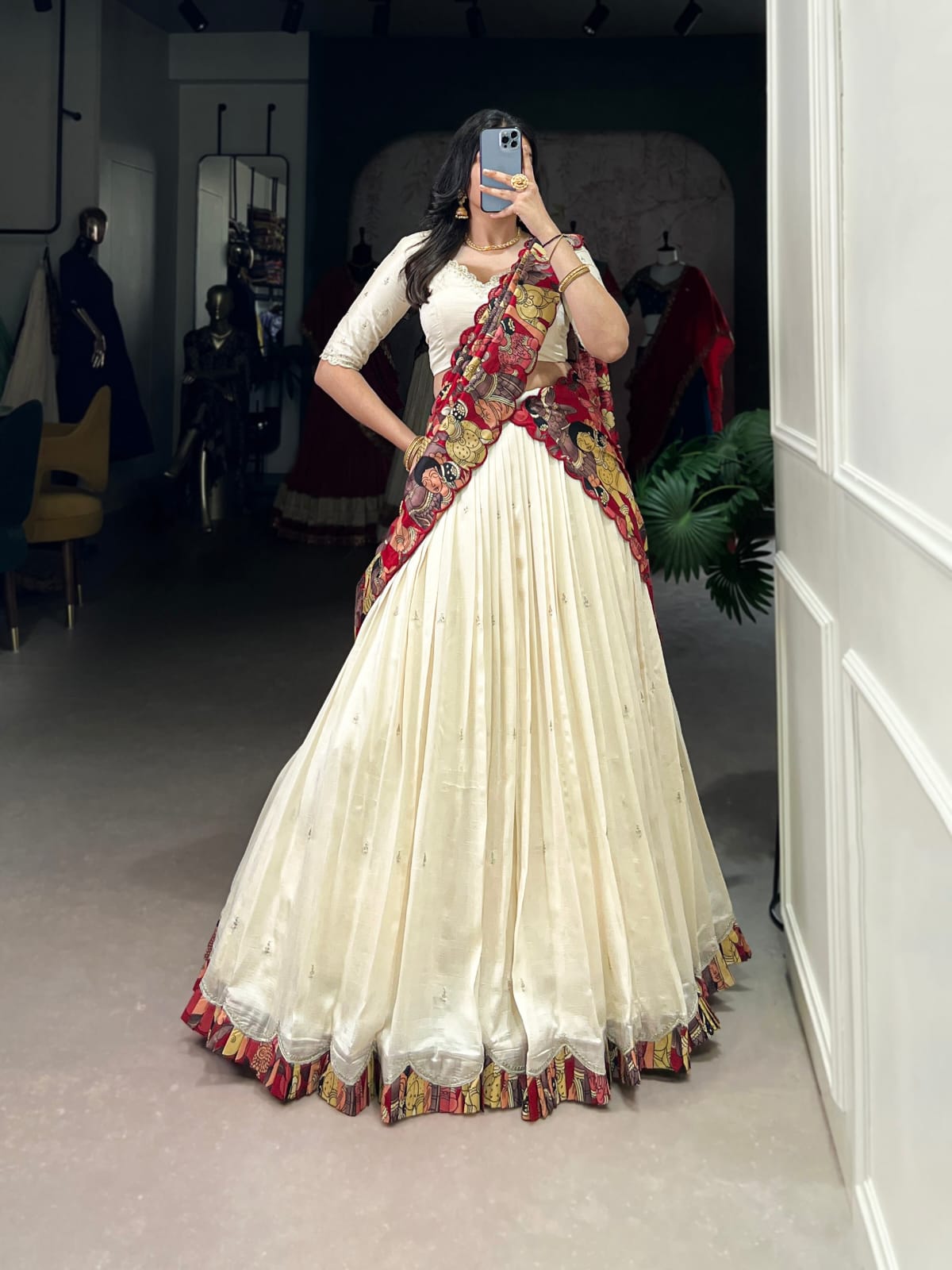 Kalamkari Print Traditional Lehenga Choli With Dupatta | Traditional South Indian Half Saree