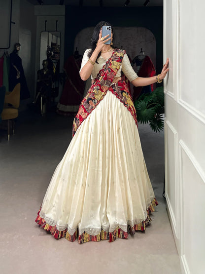 Kalamkari Print Traditional Lehenga Choli With Dupatta | Traditional South Indian Half Saree