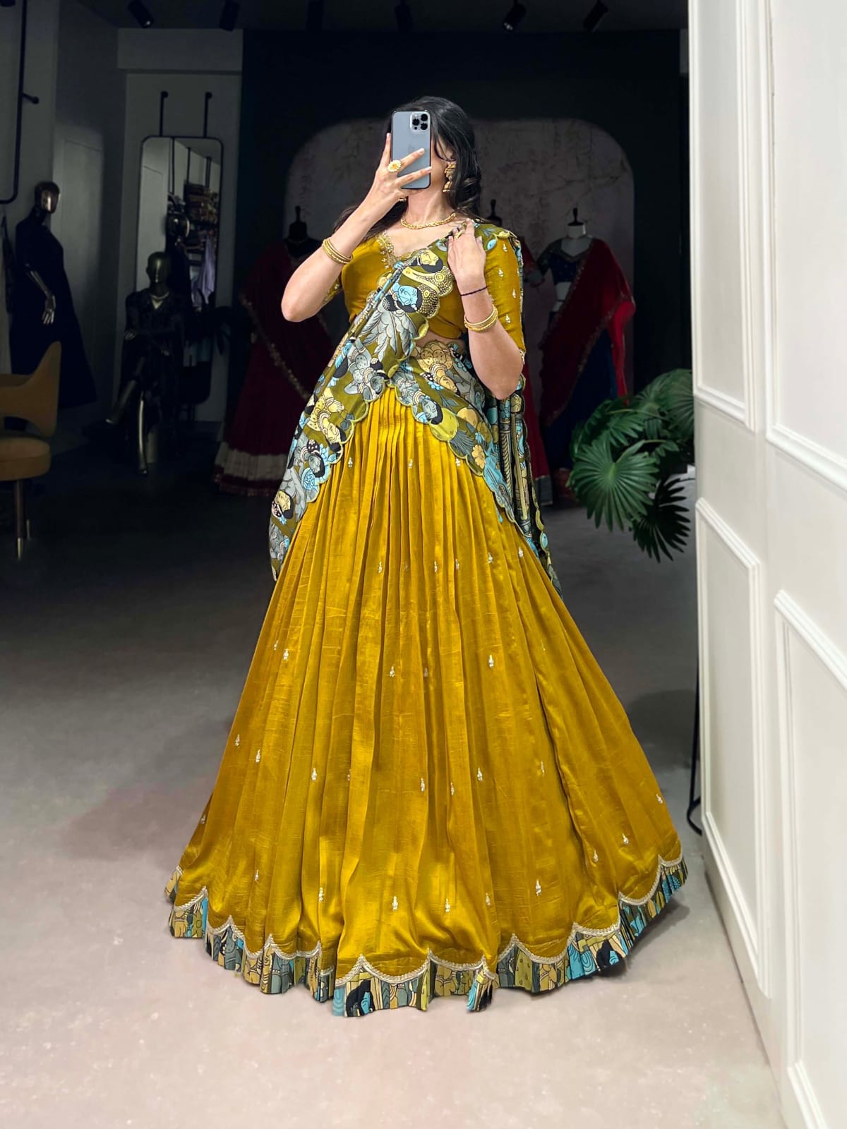 Kalamkari Print Traditional Lehenga Choli With Dupatta | Traditional South Indian Half Saree
