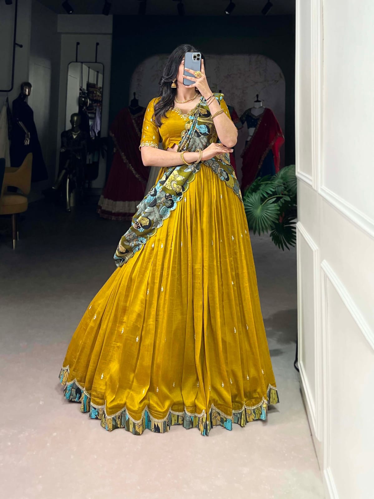 Kalamkari Print Traditional Lehenga Choli With Dupatta | Traditional South Indian Half Saree