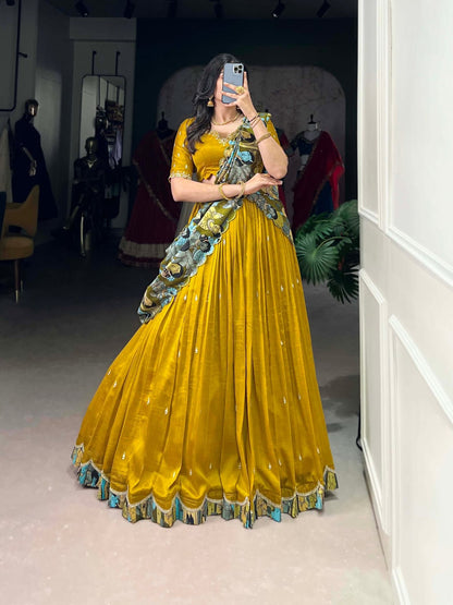 Kalamkari Print Traditional Lehenga Choli With Dupatta | Traditional South Indian Half Saree