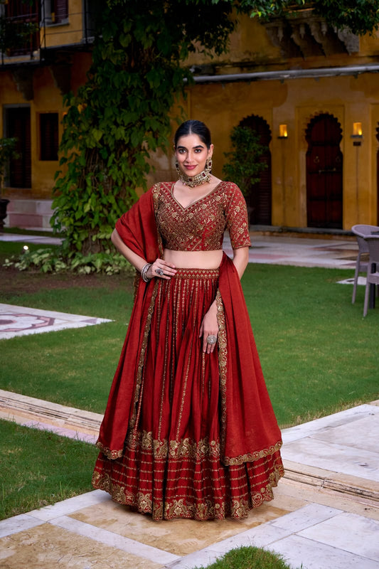 Rust Orange Colour Designer Wedding Lehenga Choli