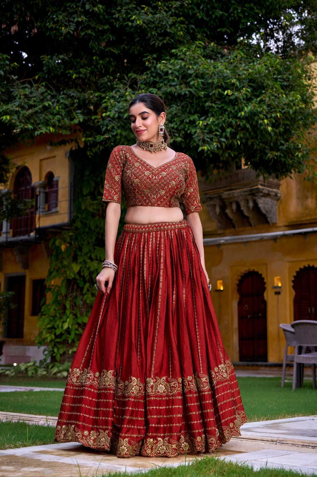 Rust Orange Colour Designer Wedding Lehenga Choli