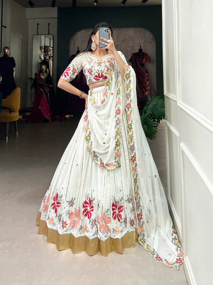 White Color Designer Party Wear Lehenga Choli with Dupatta