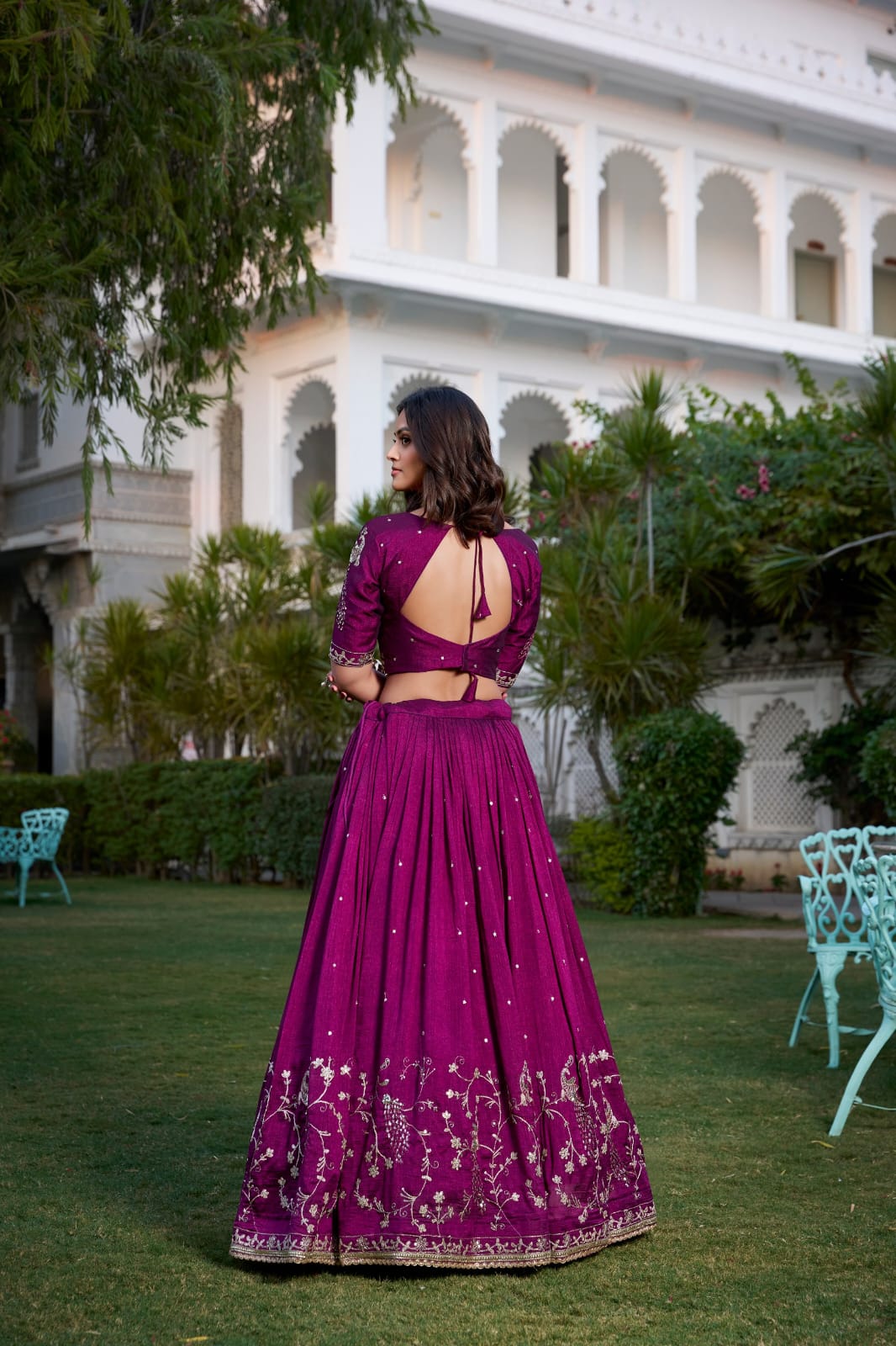 Wine Colour Vichitra Silk Lehenga Choli with Dupatta