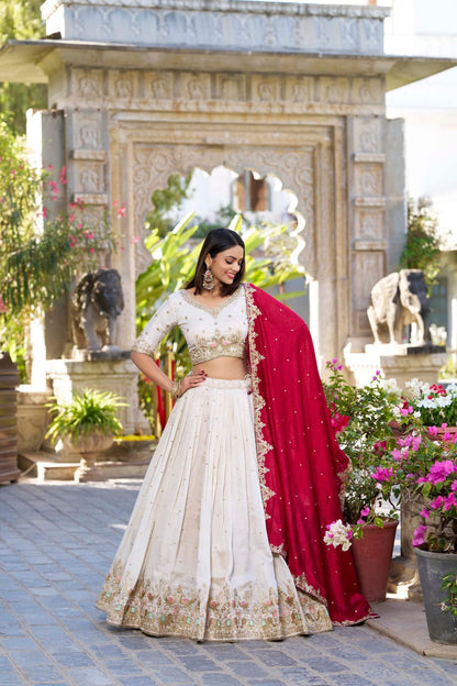 White Color Vichitra Silk Designer Bridesmaid Lehenga Choli with Dupatta