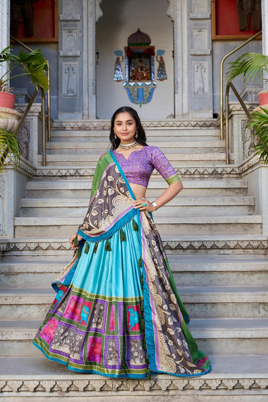 Tussar Silk Kalamkari Print Lehenga Choli   with Foil work