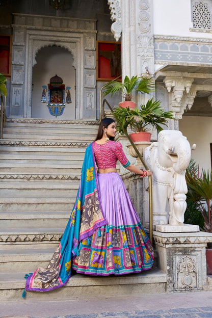 Tussar Silk Kalamkari Print Lehenga Choli   with Foil work