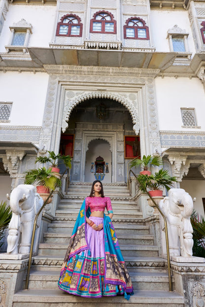 Tussar Silk Kalamkari Print Lehenga Choli   with Foil work
