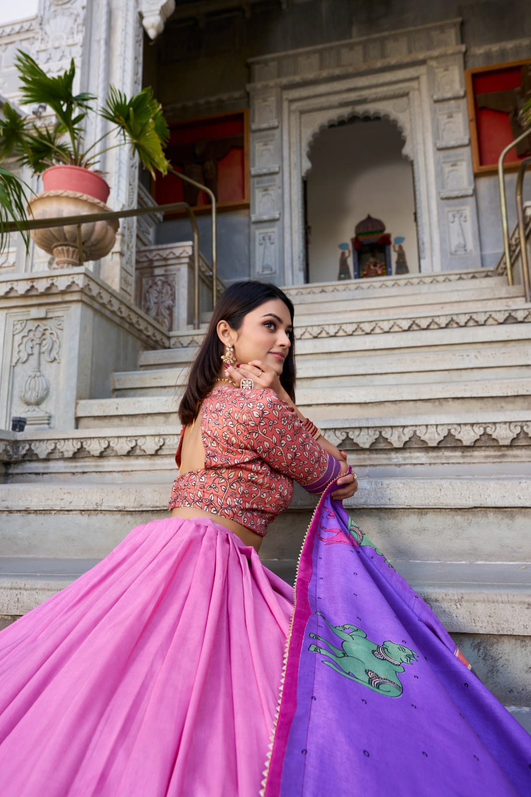Tussar Silk Kalamkari Print Lehenga Choli   with Foil work