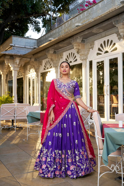 Purple Colour Vichitra Silk Designer Party Wear Lehenga Choli with Dupatta