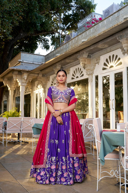 Purple Colour Vichitra Silk Designer Party Wear Lehenga Choli with Dupatta