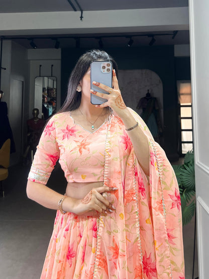 Floral Printed Tabby Silk Lehenga Choli