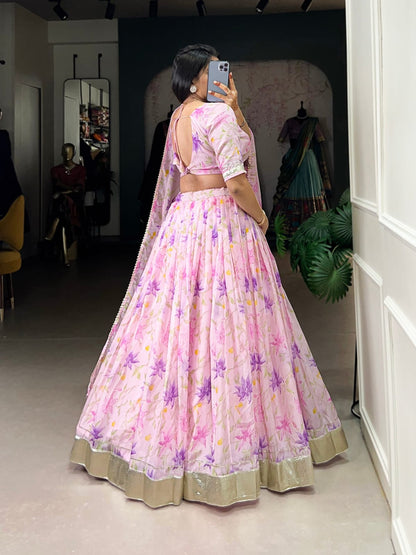 Floral Printed Tabby Silk Lehenga Choli