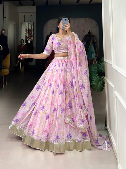Floral Printed Tabby Silk Lehenga Choli