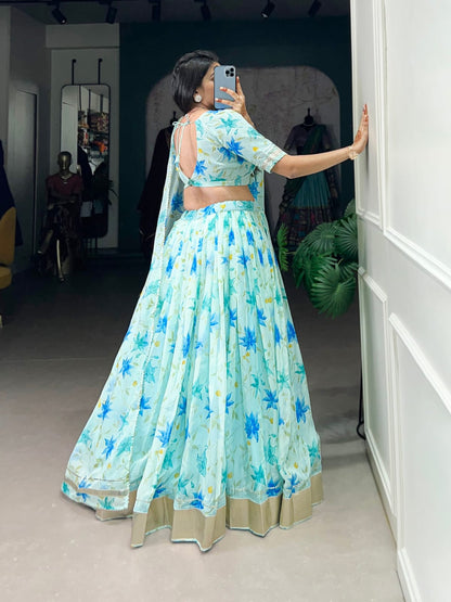 Floral Printed Tabby Silk Lehenga Choli