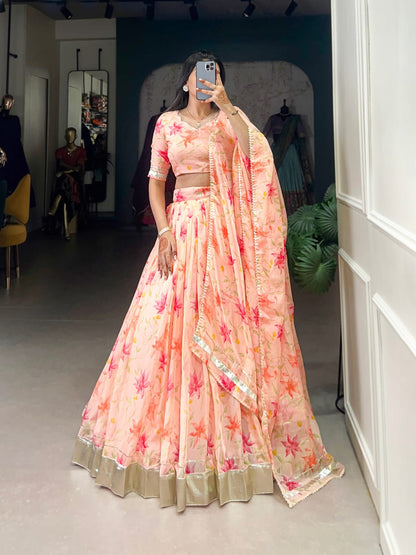 Floral Printed Tabby Silk Lehenga Choli