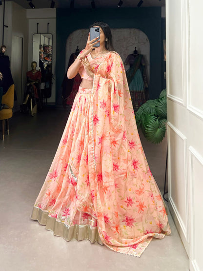 Floral Printed Tabby Silk Lehenga Choli