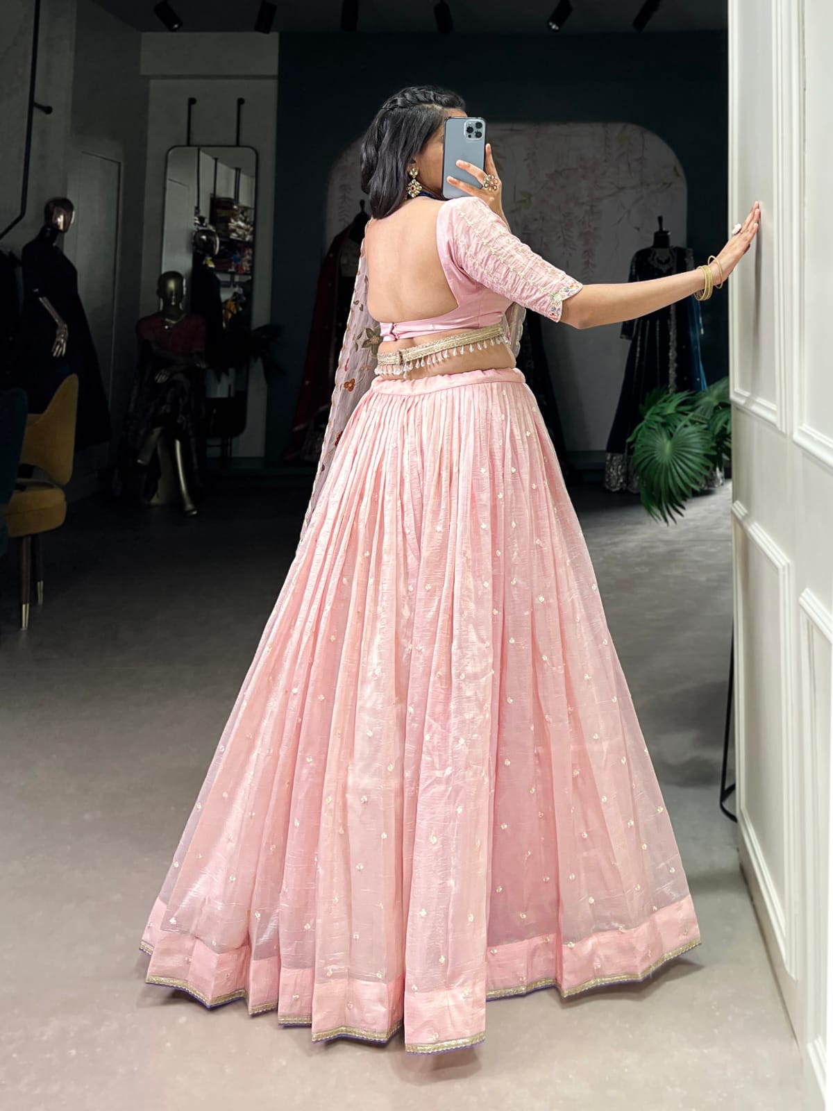 Light Pink Colour Gold Crush Designer Party Wear Lehenga Choli