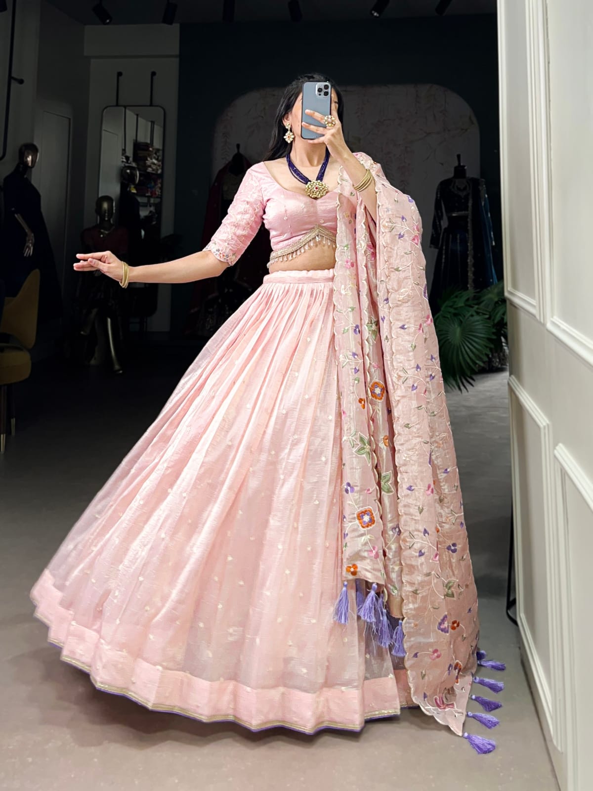 Light Pink Colour Gold Crush Designer Party Wear Lehenga Choli