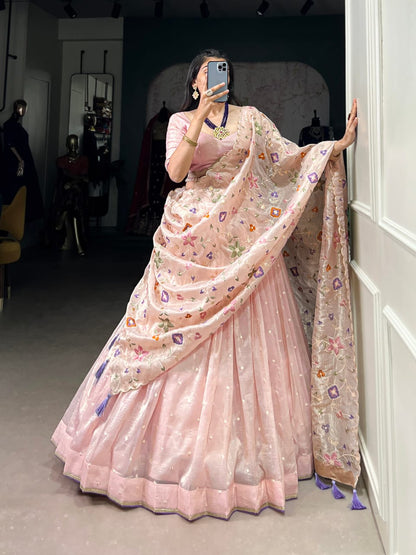 Light Pink Colour Gold Crush Designer Party Wear Lehenga Choli