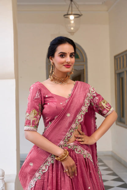 Gold Crush Sequins and Thread Embroidery work Party Wear Lehenga Choli