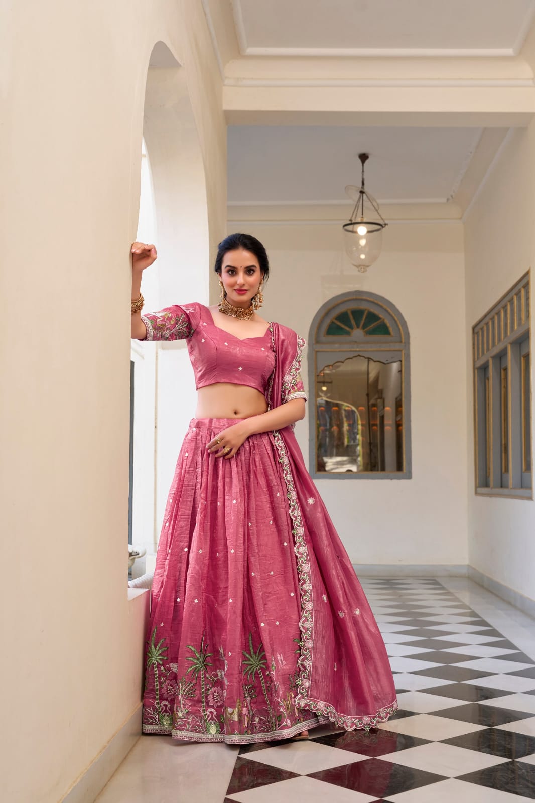 Gold Crush Sequins and Thread Embroidery work Party Wear Lehenga Choli