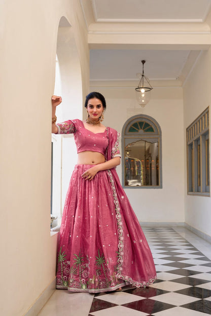 Gold Crush Sequins and Thread Embroidery work Party Wear Lehenga Choli