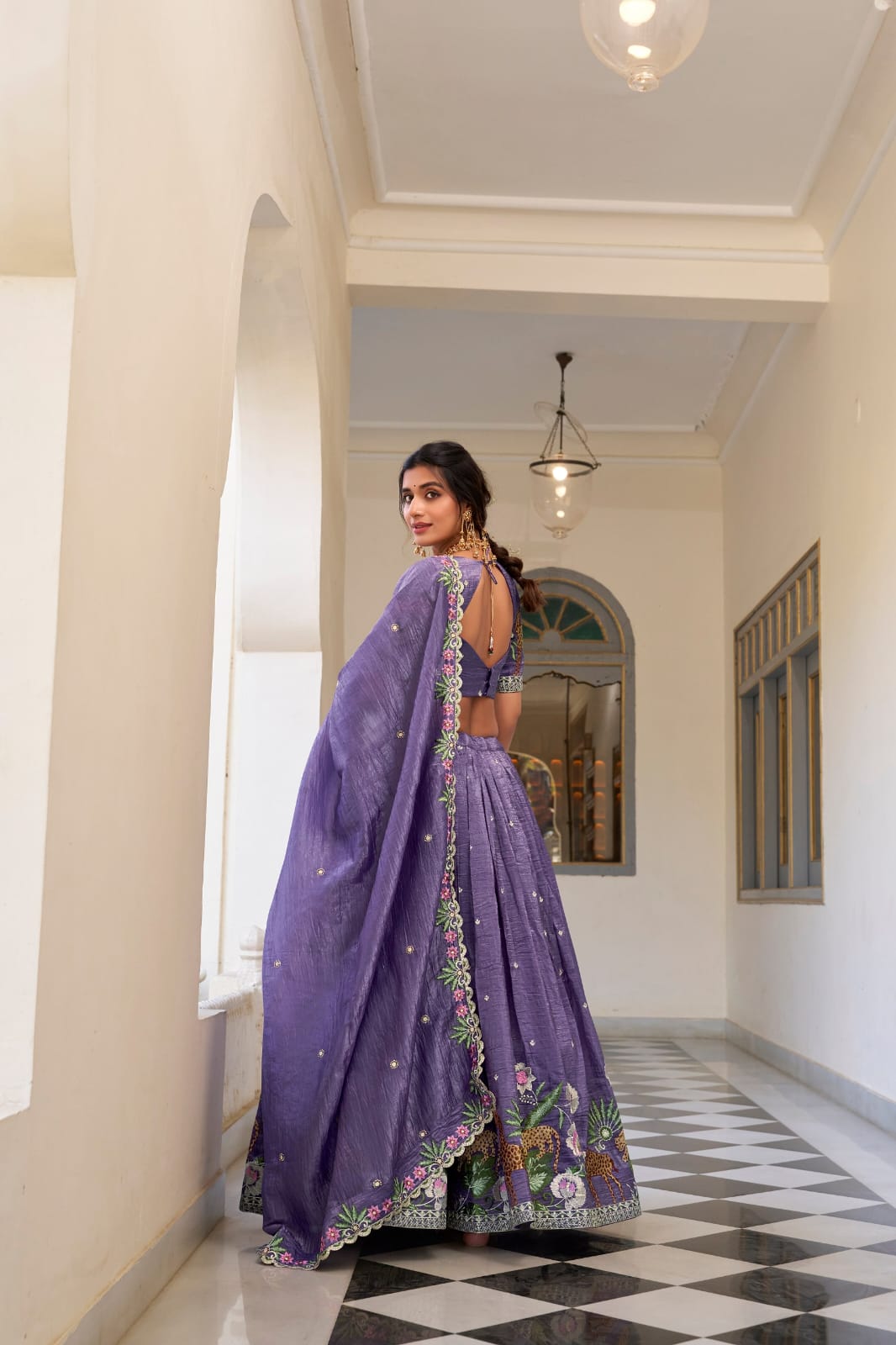 Gold Crush Sequins and Thread Embroidery work Party Wear Lehenga Choli