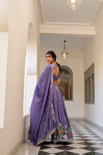 Gold Crush Sequins and Thread Embroidery work Party Wear Lehenga Choli