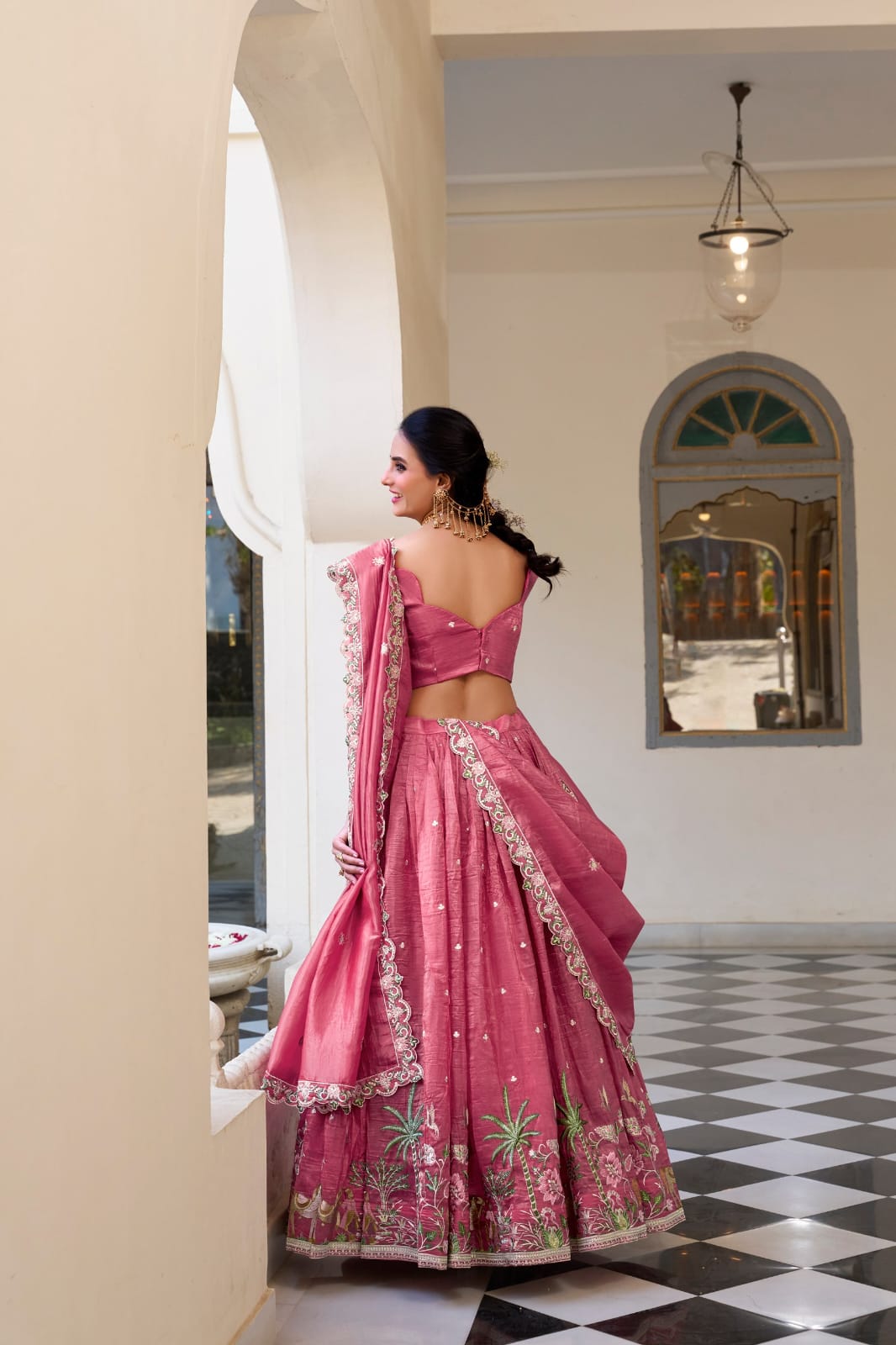 Gold Crush Sequins and Thread Embroidery work Party Wear Lehenga Choli