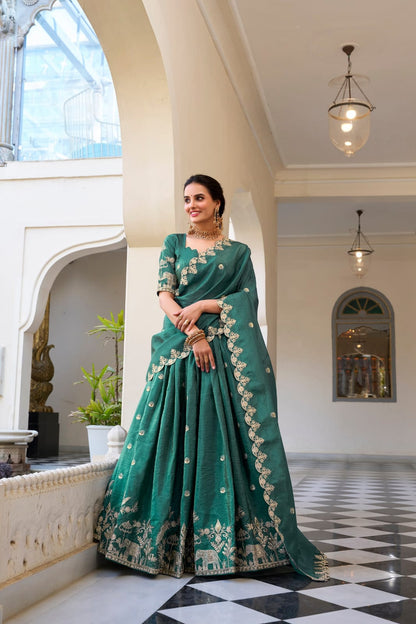 Gold Crush Sequins and Thread Embroidery work Party Wear Lehenga Choli