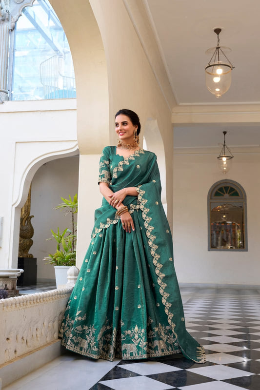 Gold Crush Sequins and Thread Embroidery work Party Wear Lehenga Choli