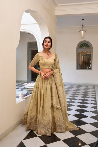 Gold Crush Sequins and Thread Embroidery work Party Wear Lehenga Choli