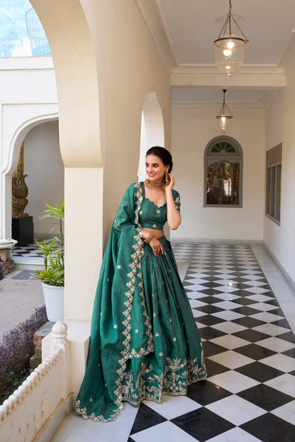 Gold Crush Sequins and Thread Embroidery work Party Wear Lehenga Choli