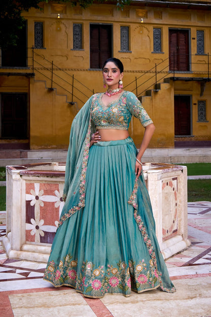 Sky Blue Embroidery Work Lehenga Choli