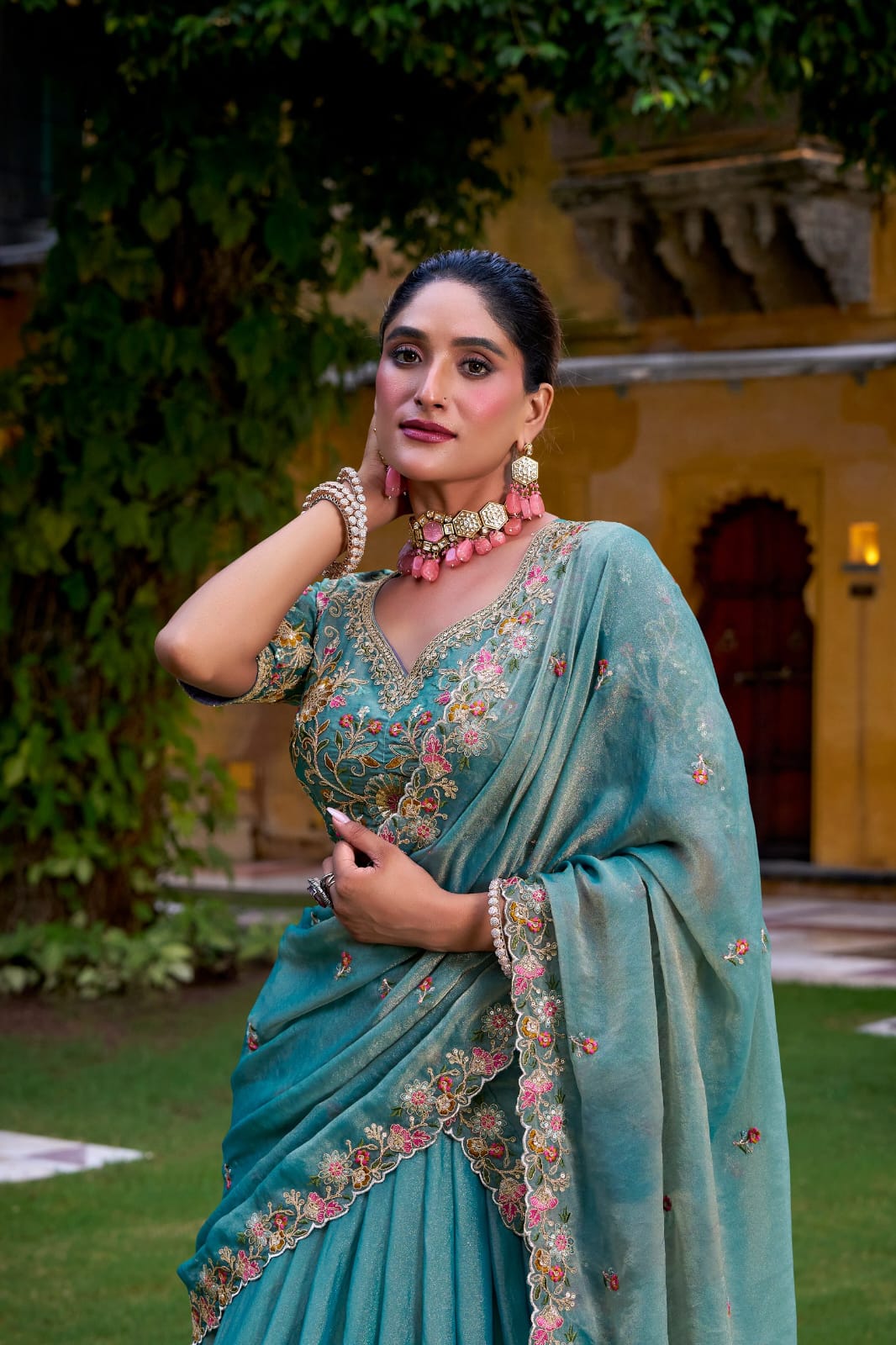 Sky Blue Embroidery Work Lehenga Choli