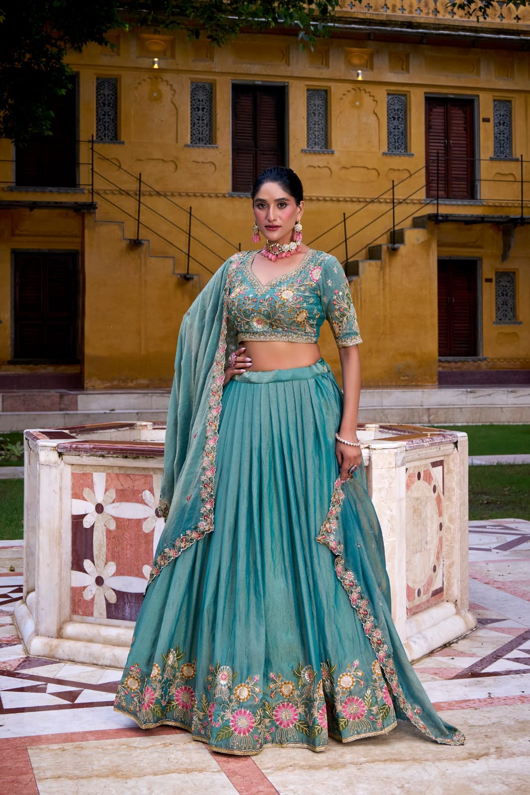 Sky Blue Embroidery Work Lehenga Choli