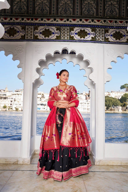 Black Jacquard Silk Lehenga Choli with Heavy Zari Work