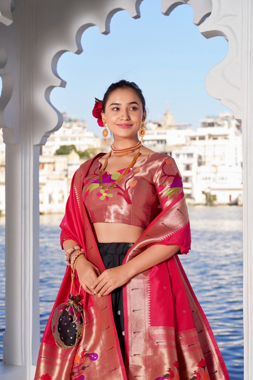 Black Jacquard Silk Lehenga Choli with Heavy Zari Work