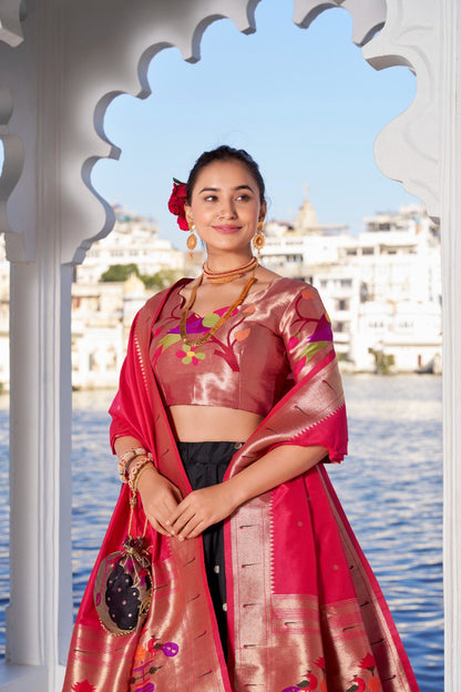 Black Jacquard Silk Lehenga Choli with Heavy Zari Work