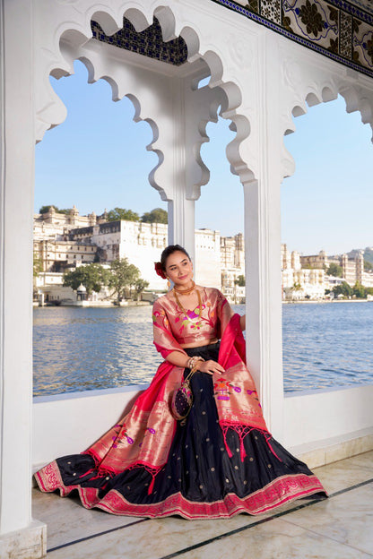 Black Jacquard Silk Lehenga Choli with Heavy Zari Work