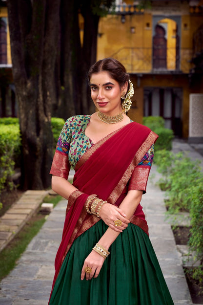 Lehenga Choli with Traditional Kalamkari Print Border