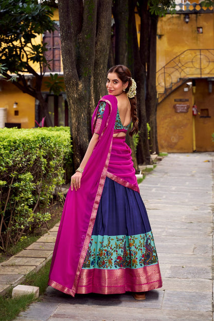 Lehenga Choli with Traditional Kalamkari Print Border