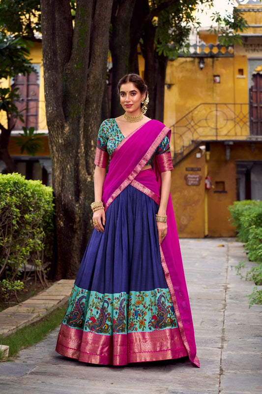 Lehenga Choli with Traditional Kalamkari Print Border